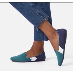 Rothy's The Loafer Spruce Green Blue White Prep Colorway Shoes, Size 6